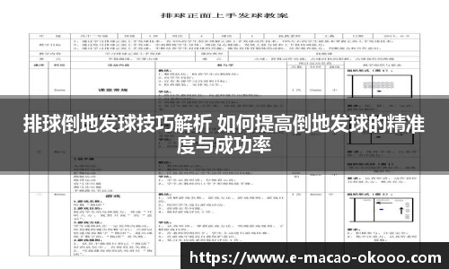 排球倒地发球技巧解析 如何提高倒地发球的精准度与成功率